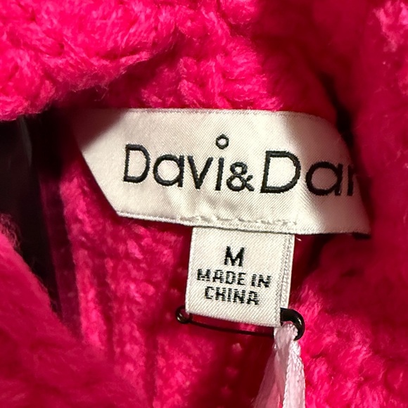 DAVI & DANI Vibrant hot pink Turtleneck cable knit chunky sweater women’s medium - Picture 5 of 8